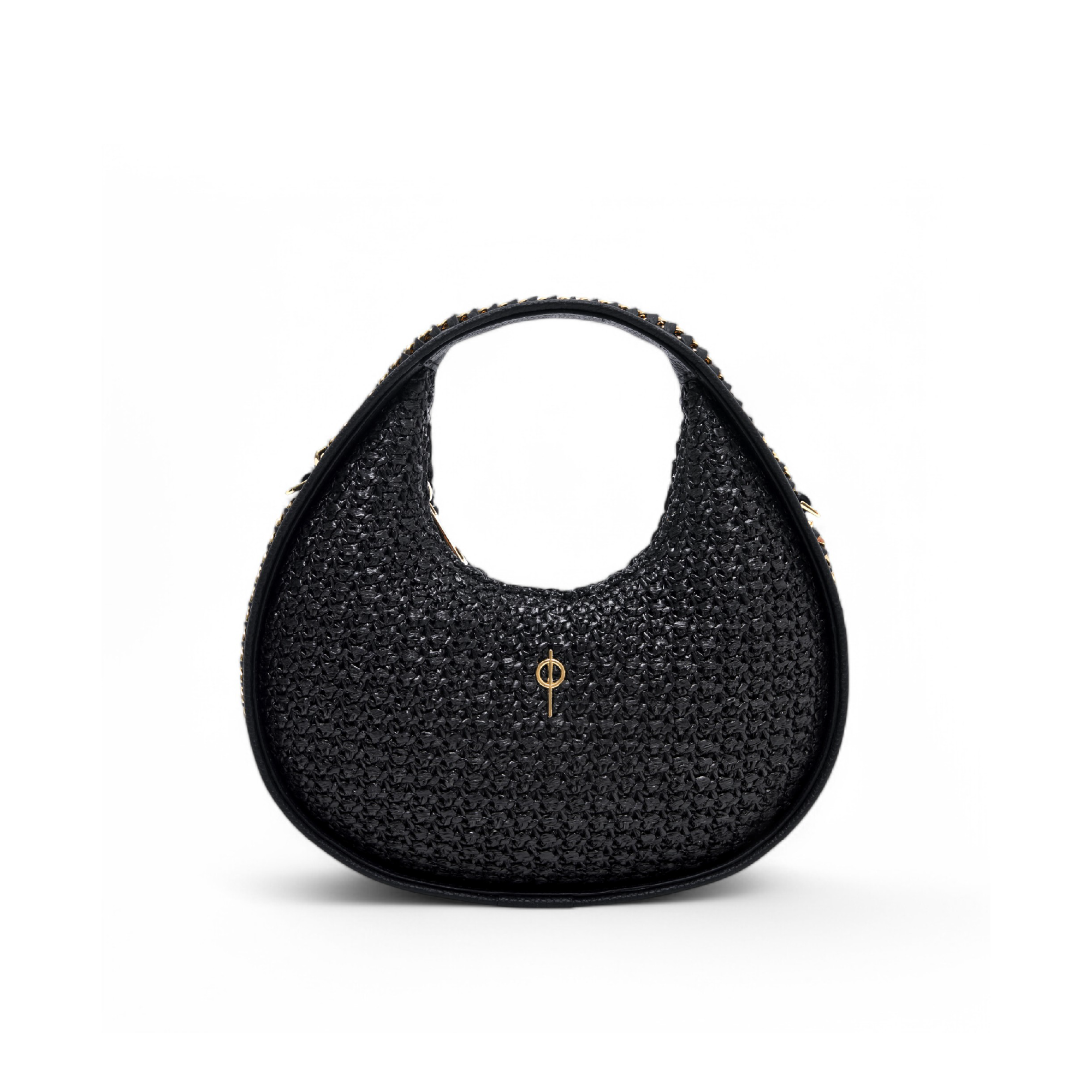 ROUND CHAIN BAG STRAW BLACK