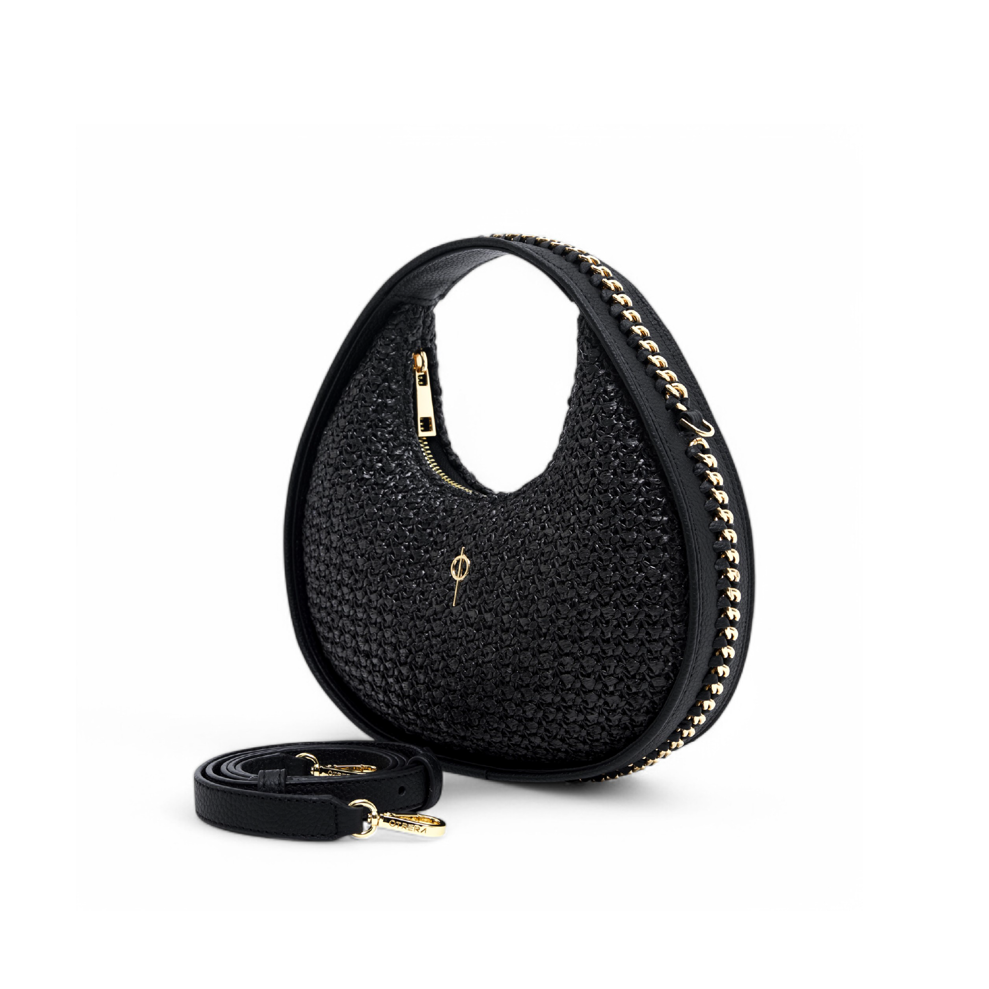 ROUND CHAIN BAG STRAW BLACK