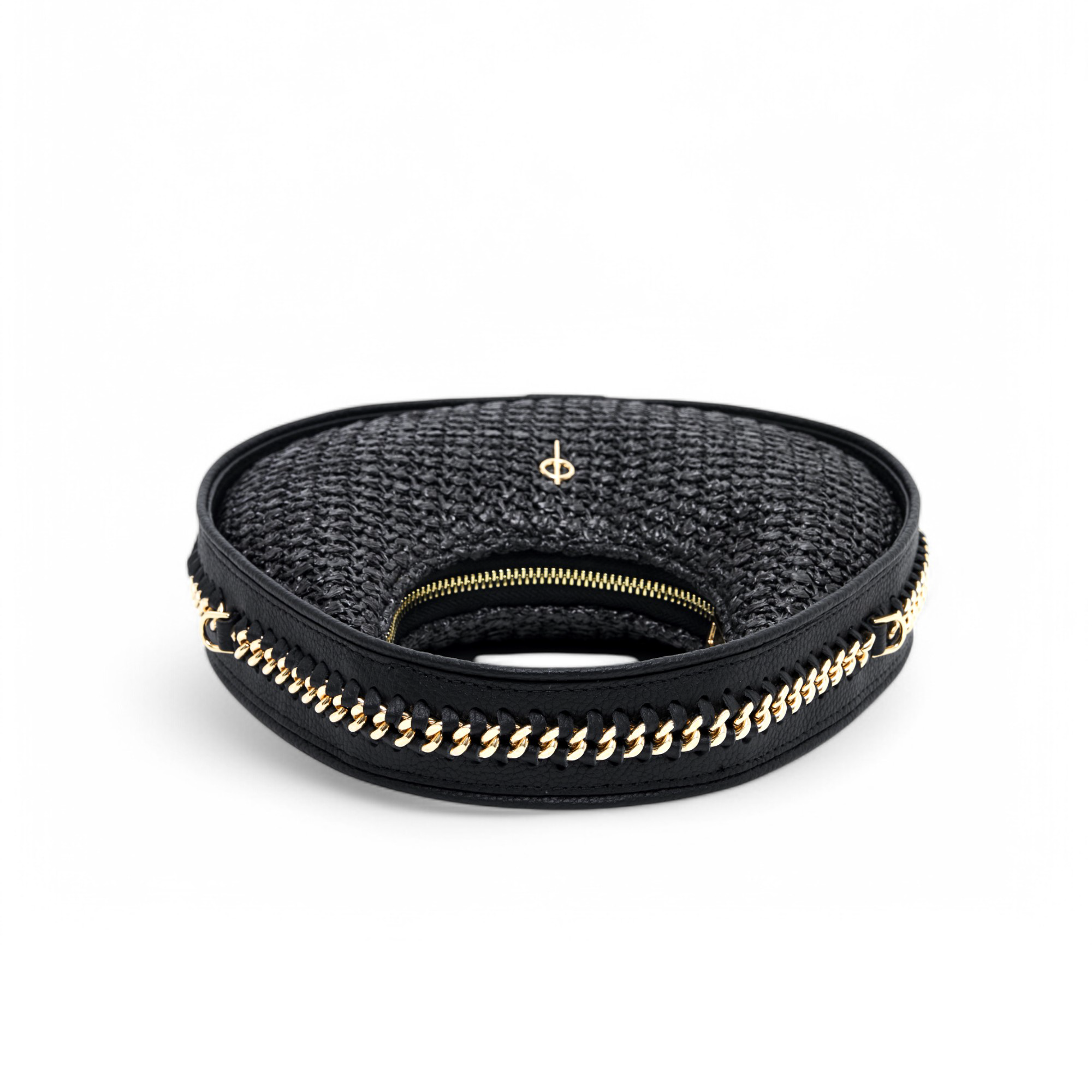 ROUND CHAIN BAG STRAW BLACK