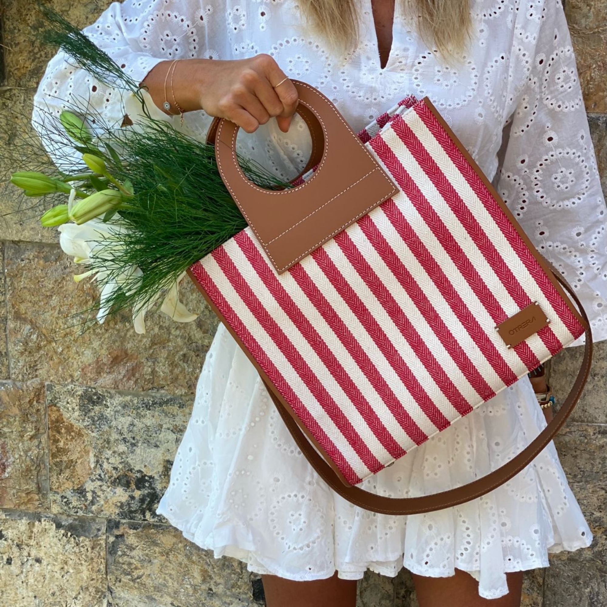 STRIPED CANVAS BAG RED