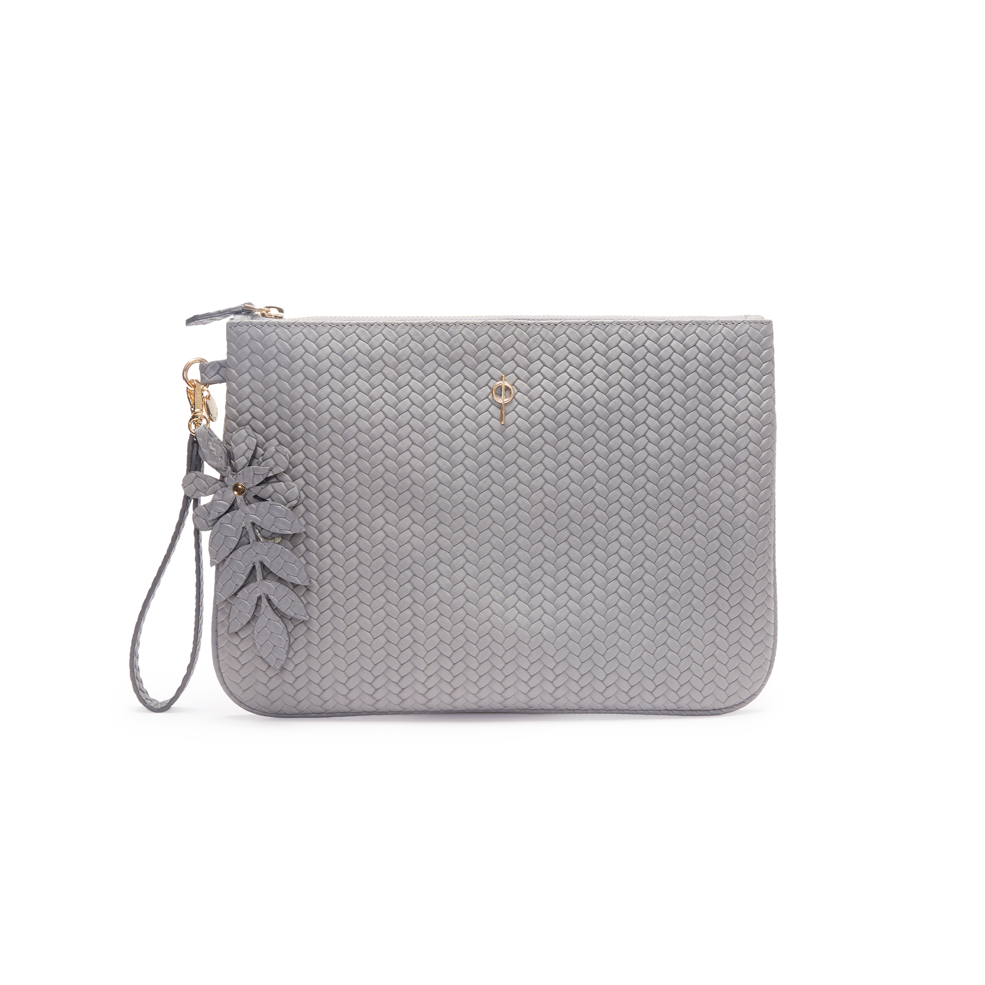 حقيبة كلاتش مضفرة باللون البيج